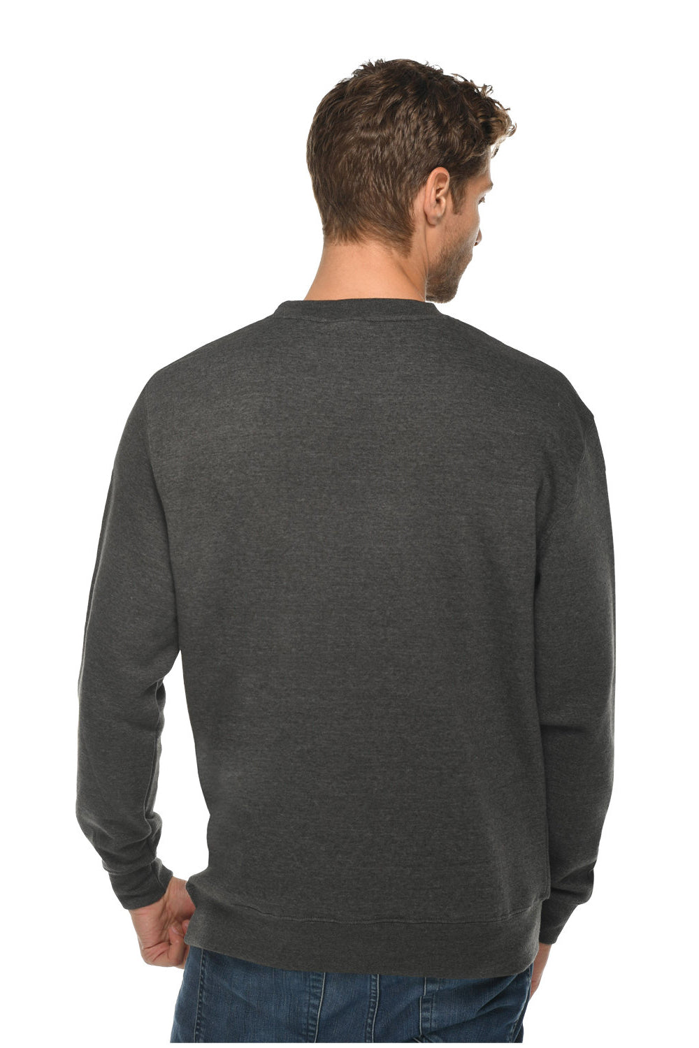 Lane Seven LS14004 Mens Premium Crewneck Sweatshirt Heather Charcoal Grey Model Back