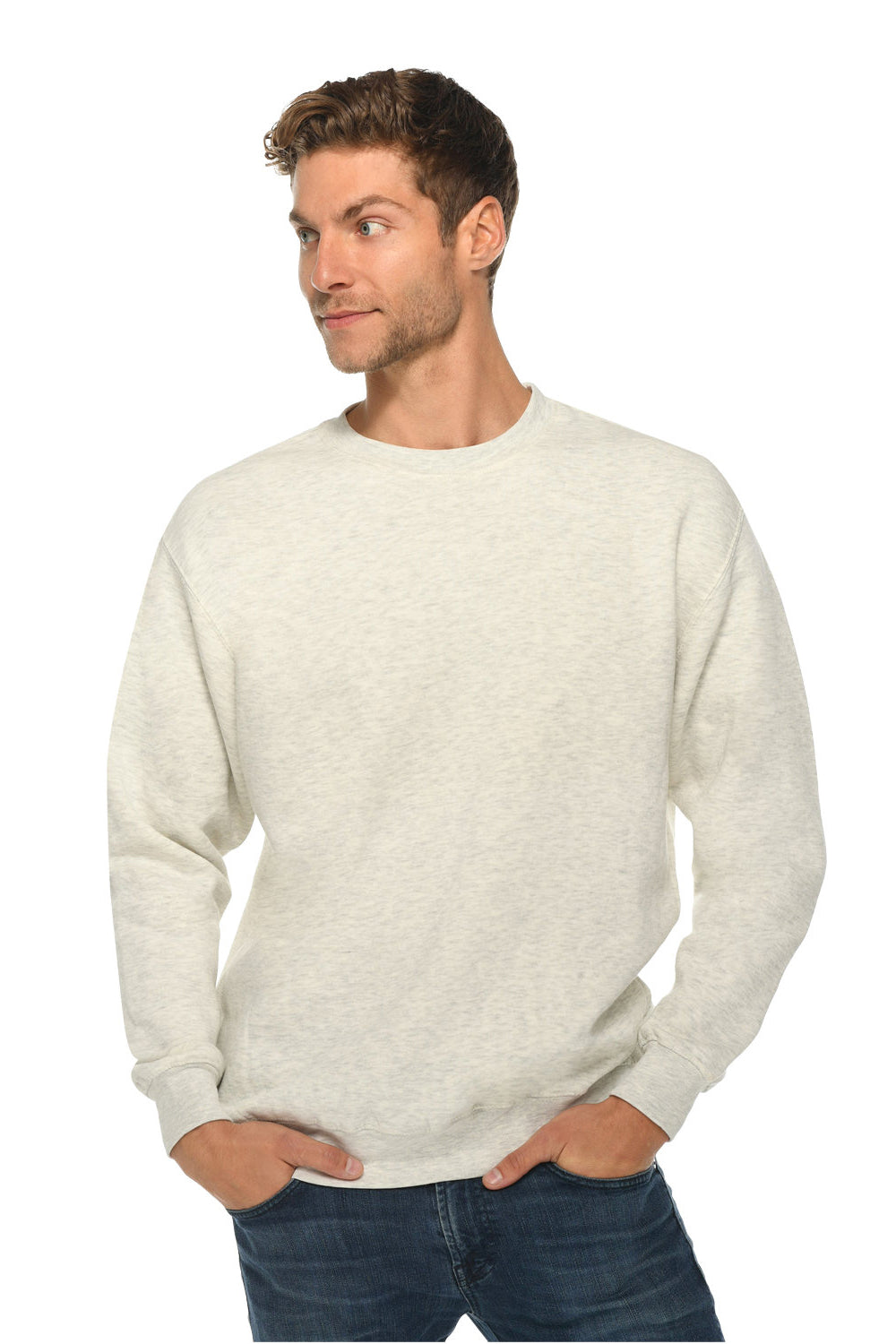 Lane Seven LS14004 Mens Premium Crewneck Sweatshirt Heather Oatmeal Model Front