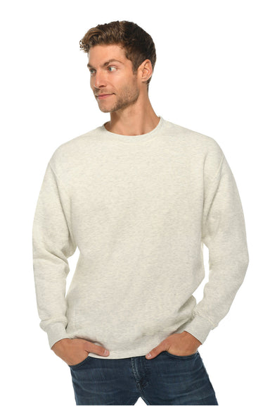 Lane Seven LS14004 Mens Premium Crewneck Sweatshirt Heather Oatmeal Model Front