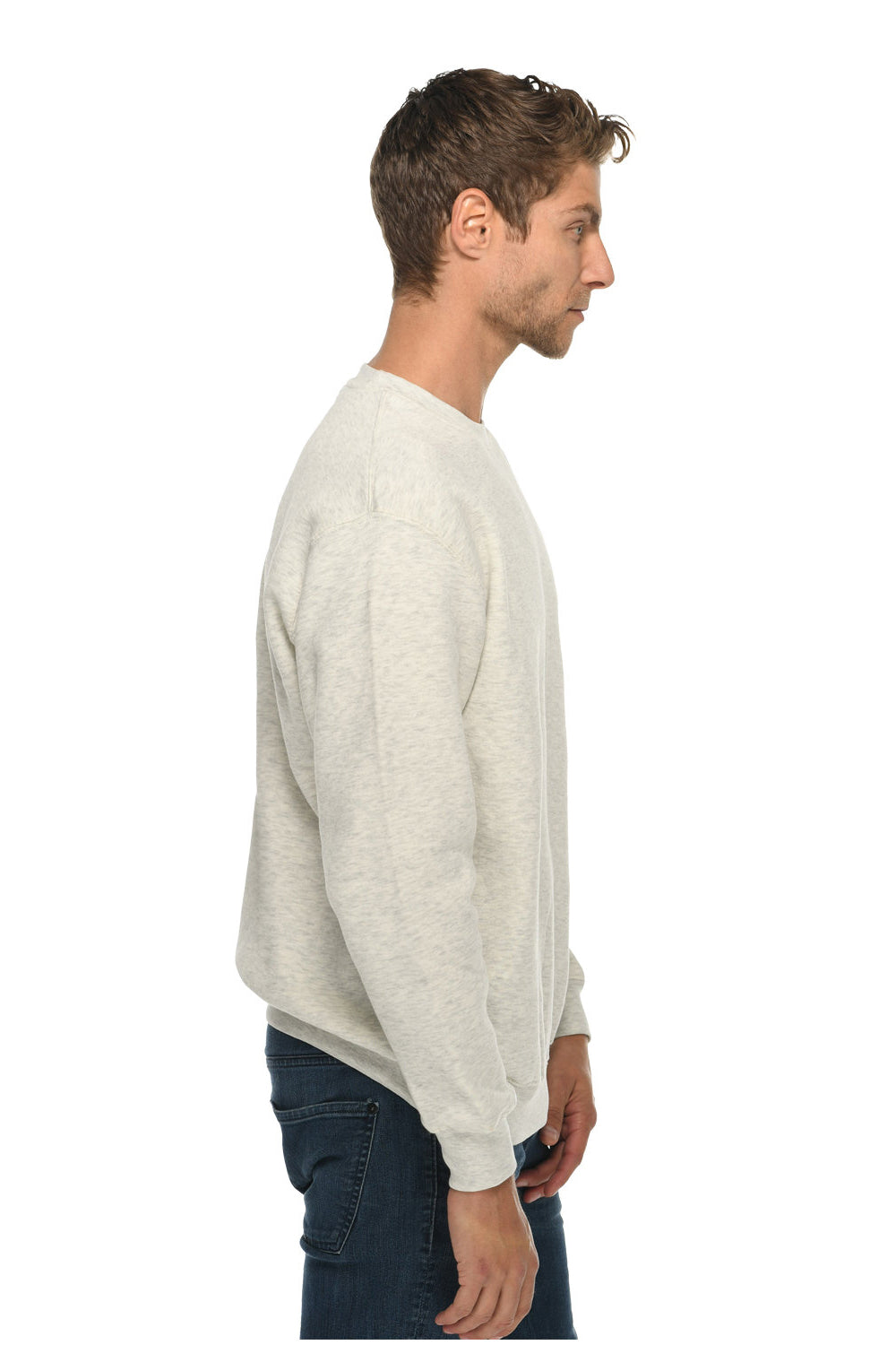 Lane Seven LS14004 Mens Premium Crewneck Sweatshirt Heather Oatmeal Model Side