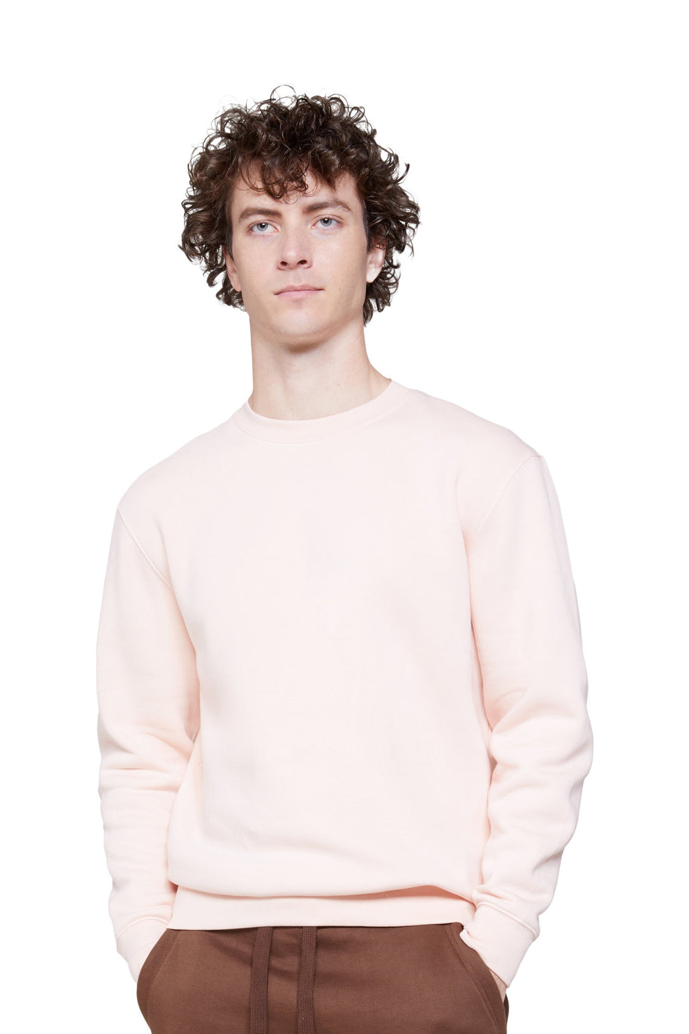 Lane Seven LS14004 Mens Premium Crewneck Sweatshirt Pale Pink Model Front