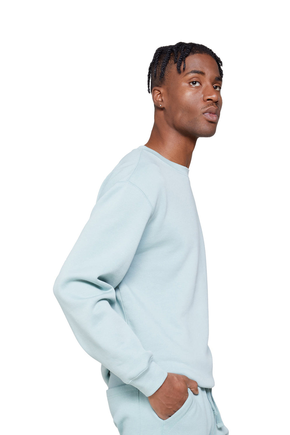 Lane Seven LS14004 Mens Premium Crewneck Sweatshirt Seafoam Blue Model Side