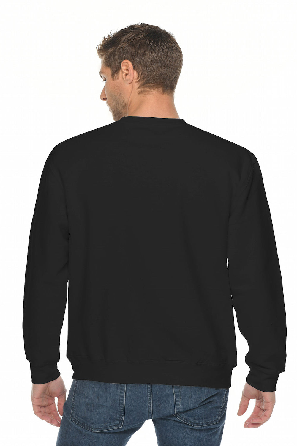 Lane Seven LS14004 Mens Premium Crewneck Sweatshirt Black Model Back