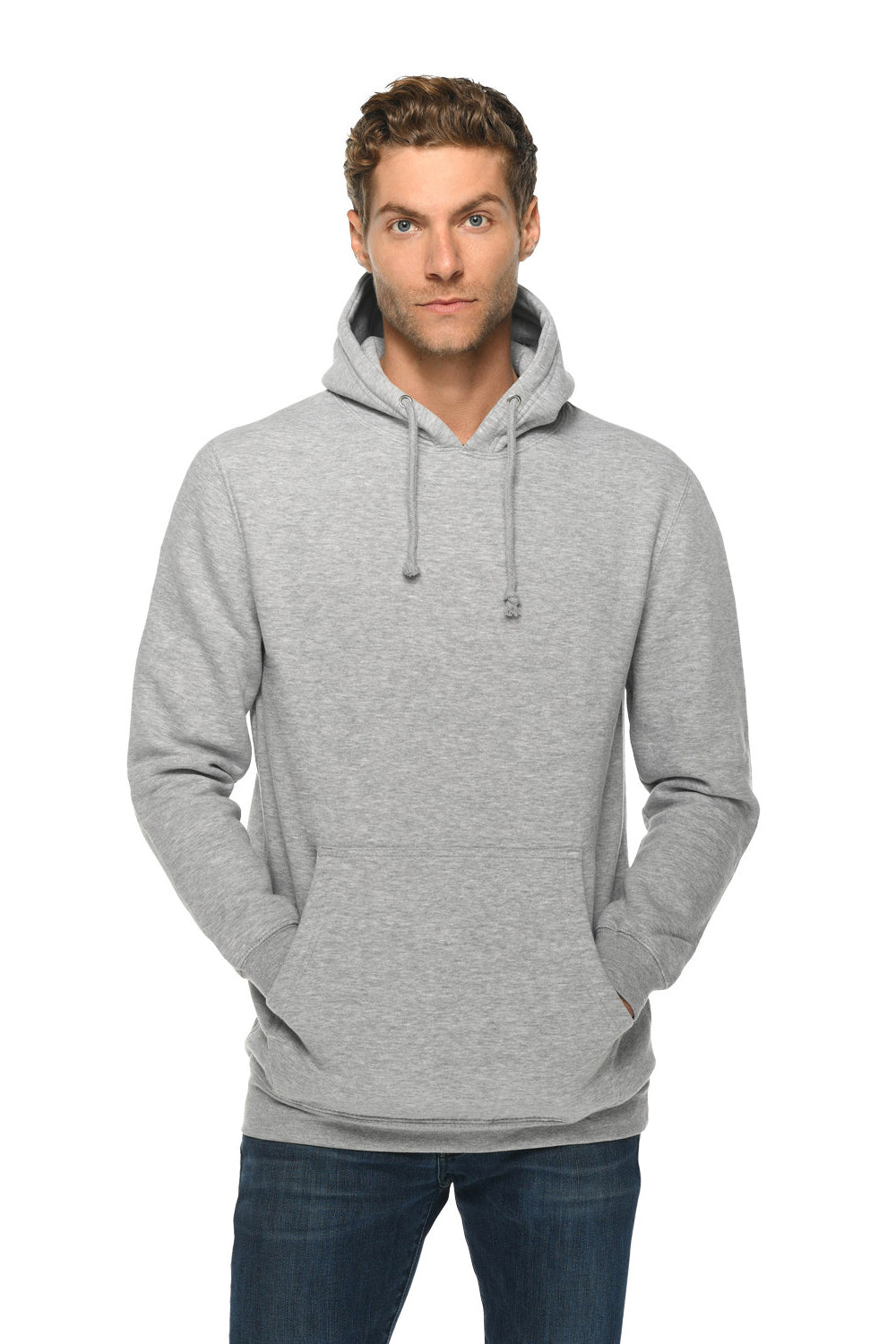 Lane Seven LS19001 Mens Hooded Sweatshirt Hoodie w/ Pouch Pocket Heather Grey Model Front