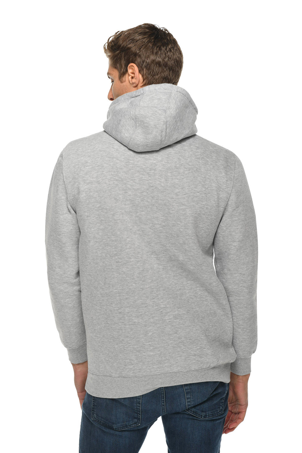 Lane Seven LS19001 Mens Hooded Sweatshirt Hoodie w/ Pouch Pocket Heather Grey Model Back