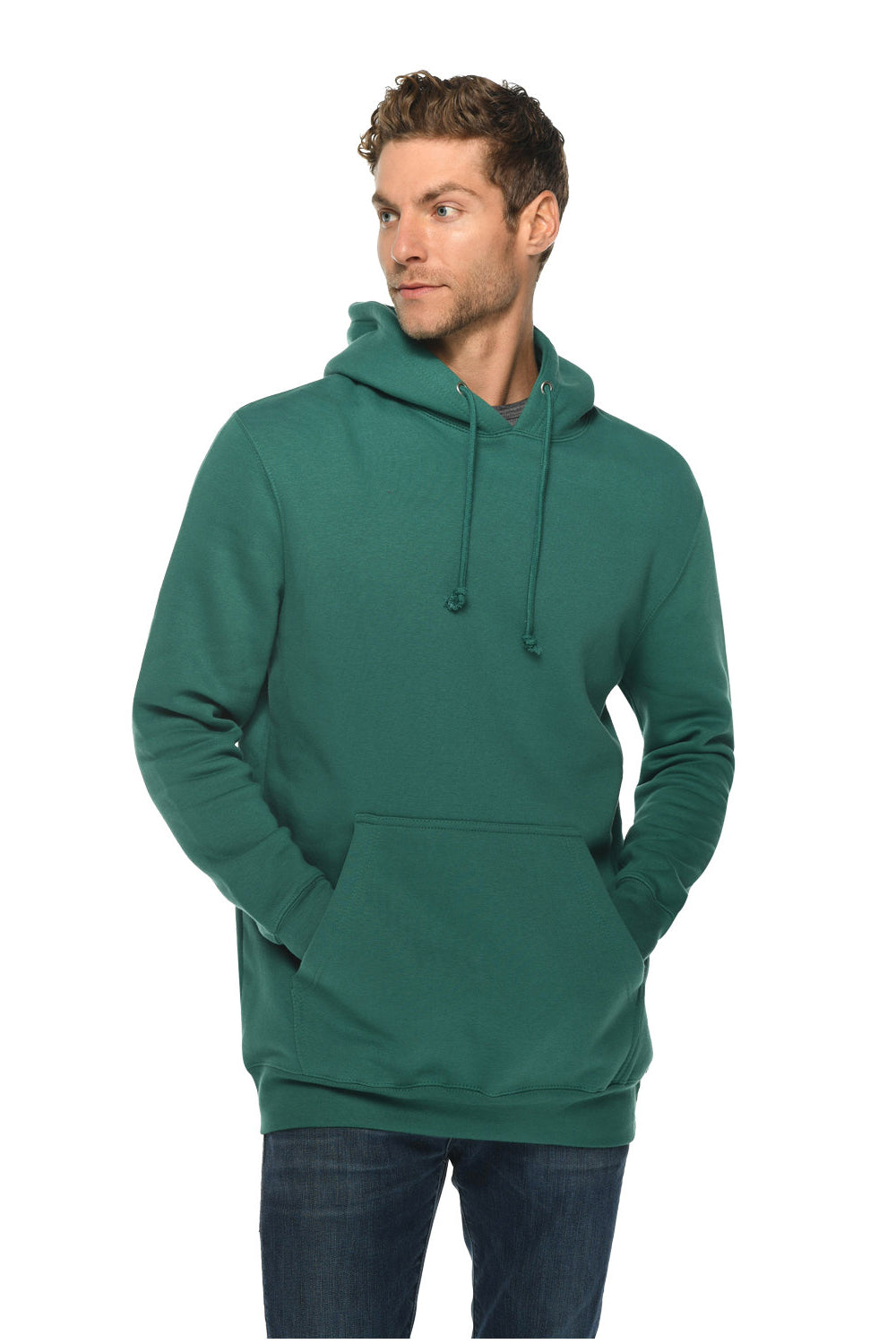Lane Seven LS19001 Mens Hooded Sweatshirt Hoodie w/ Pouch Pocket Teal Green Model Front