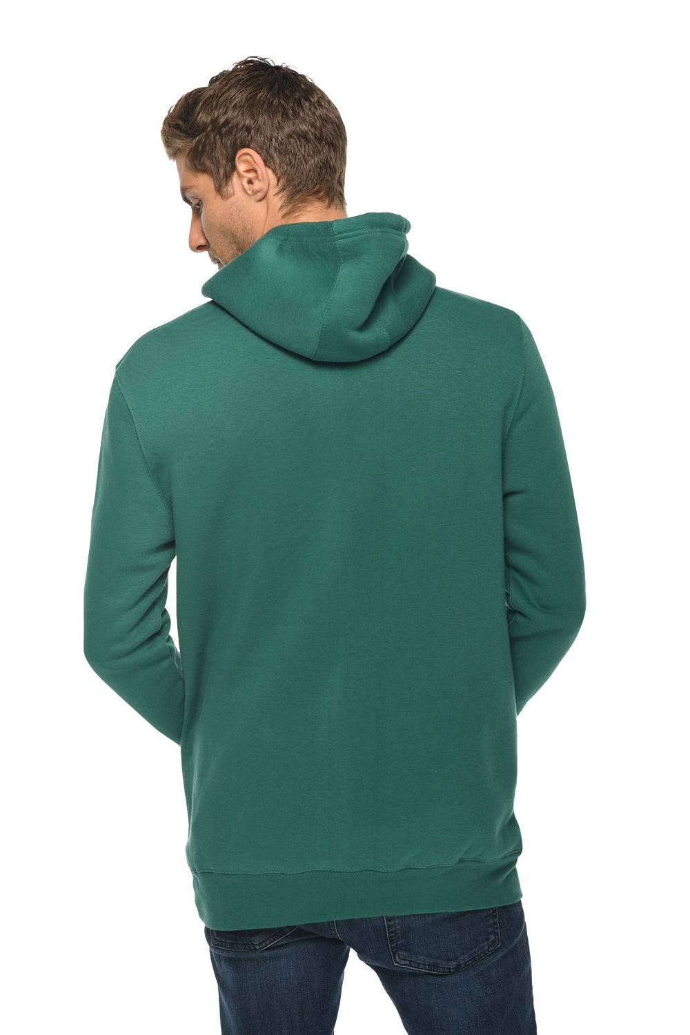 Lane Seven LS19001 Mens Hooded Sweatshirt Hoodie w/ Pouch Pocket Teal Green Model Back