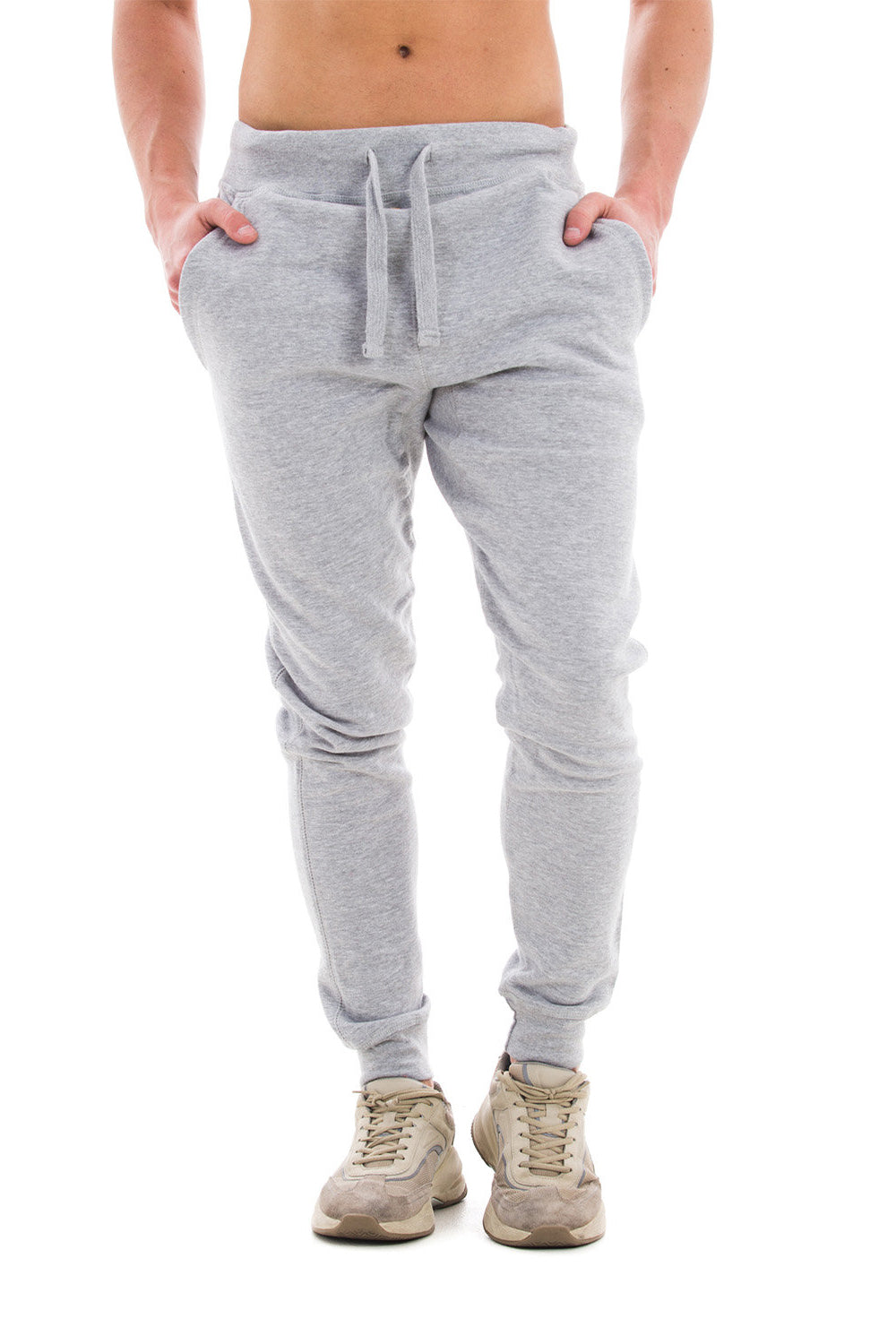 Lane Seven LST006 Mens Premium Jogger Sweatpants w/ Pockets Heather Grey Model Front