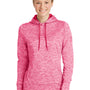 Sport-Tek Womens Electric Heather Moisture Wicking Fleece Hooded Sweatshirt Hoodie w/ Pouch Pocket - Power Pink Electric - Closeout