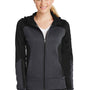 Sport-Tek Womens Moisture Wicking Full Zip Tech Fleece Hooded Jacket - Black/Heather Graphite Grey - Closeout
