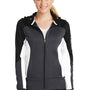 Sport-Tek Womens Moisture Wicking Full Zip Tech Fleece Hooded Jacket - Black/Heather Graphite Grey/White - Closeout
