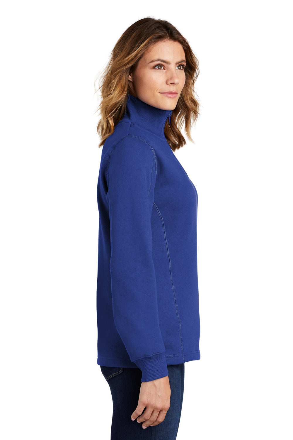 Sport-Tek LST253 Womens Shrink Resistant Fleece 1/4 Zip Sweatshirt True Royal Blue Model Side