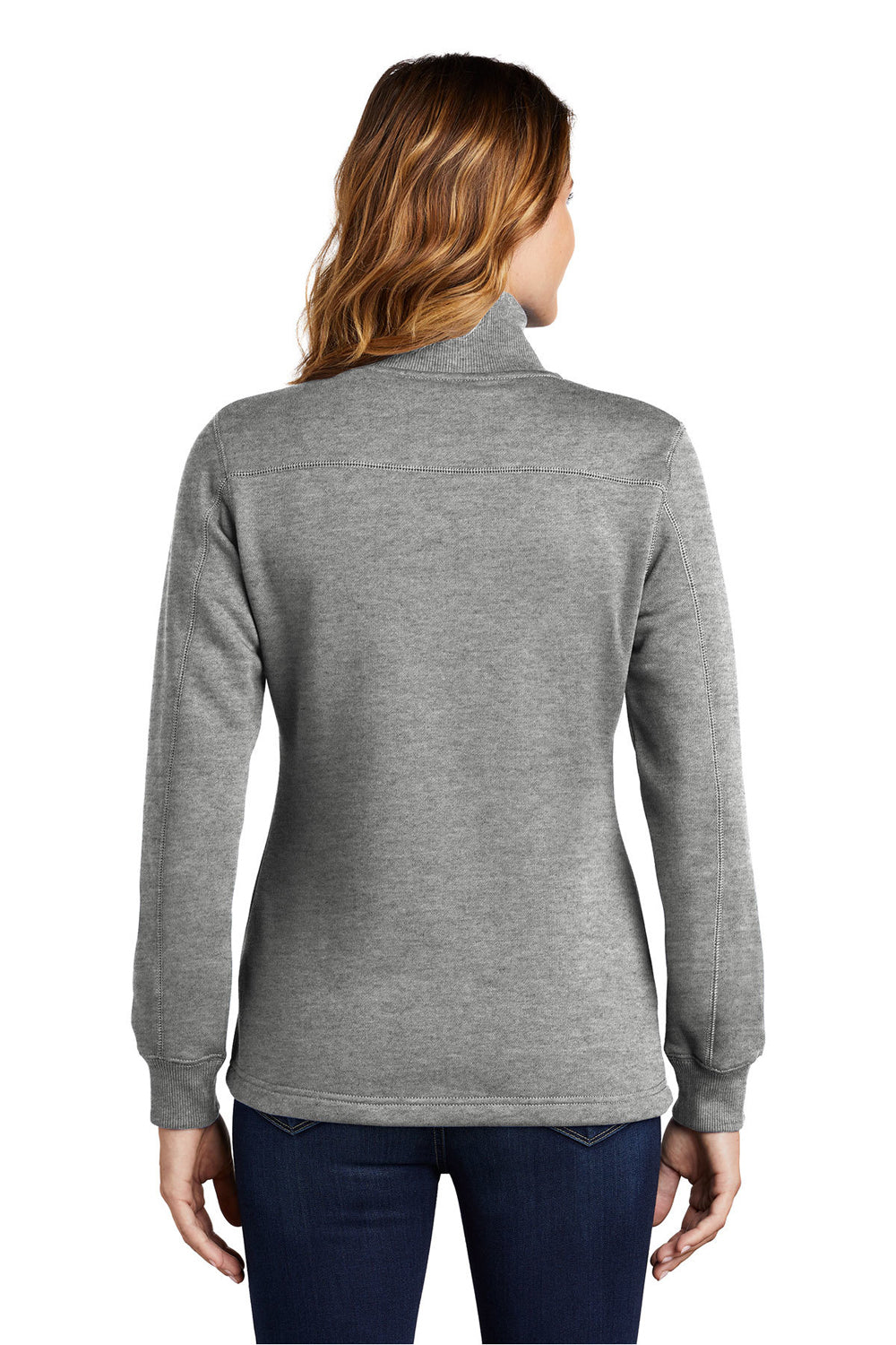 Sport-Tek LST253 Womens Shrink Resistant Fleece 1/4 Zip Sweatshirt Heather Vintage Grey Model Back