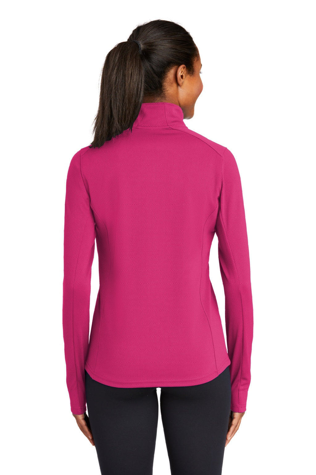 Sport-Tek LST860 Womens Sport-Wick Moisture Wicking 1/4 Zip Sweatshirt Raspberry Pink Model Back