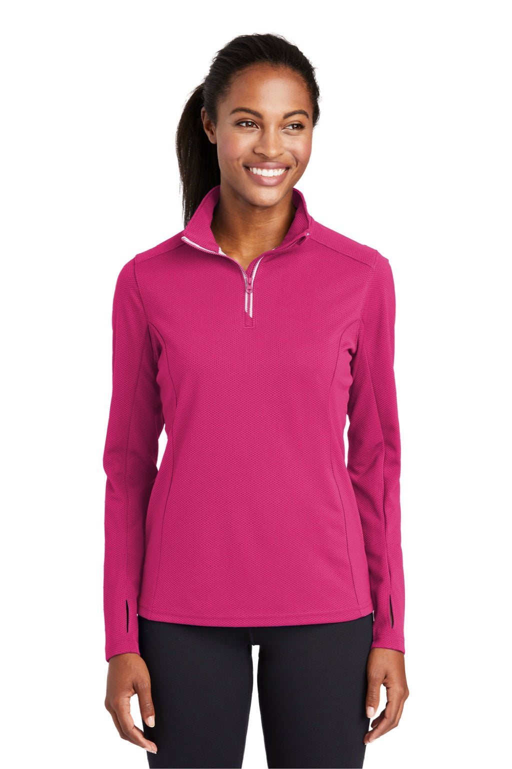 Sport-Tek LST860 Womens Sport-Wick Moisture Wicking 1/4 Zip Sweatshirt Raspberry Pink Model Front