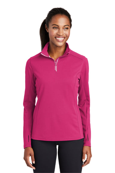 Sport-Tek LST860 Womens Sport-Wick Moisture Wicking 1/4 Zip Sweatshirt Raspberry Pink Model Front