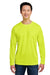 Harriton M118L Mens Charge Moisture Wicking Long Sleeve Crewneck T-Shirt w/ Pocket Safety Yellow Model Front