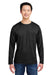 Harriton M118L Mens Charge Moisture Wicking Long Sleeve Crewneck T-Shirt w/ Pocket Black Model Front