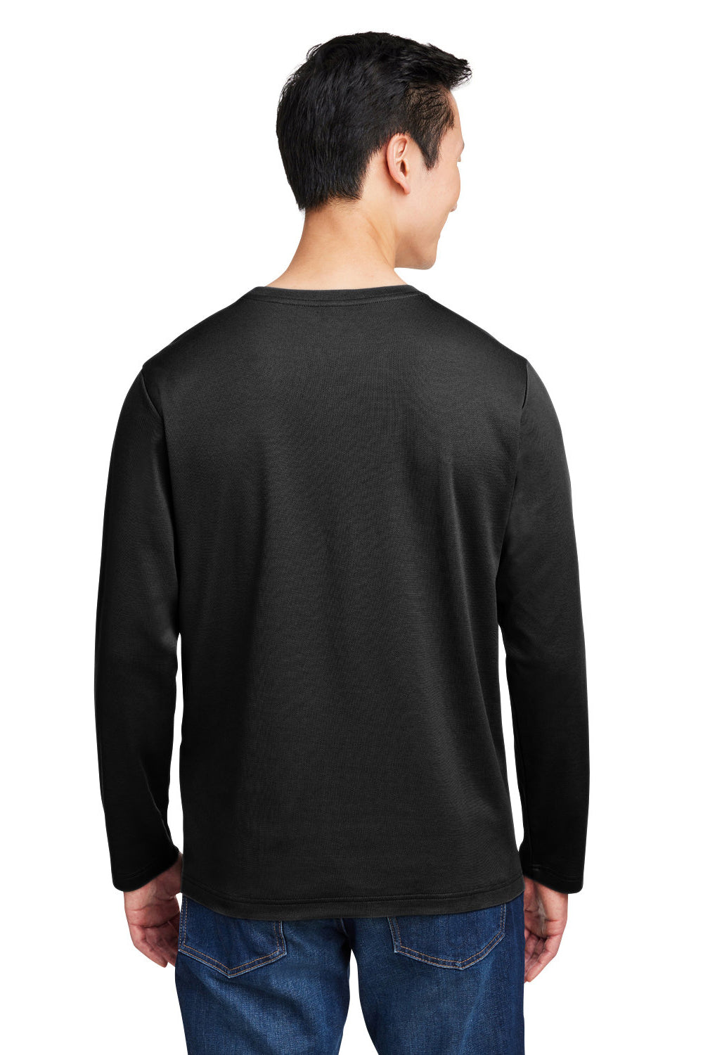 Harriton M118L Mens Charge Moisture Wicking Long Sleeve Crewneck T-Shirt w/ Pocket Black Model Back