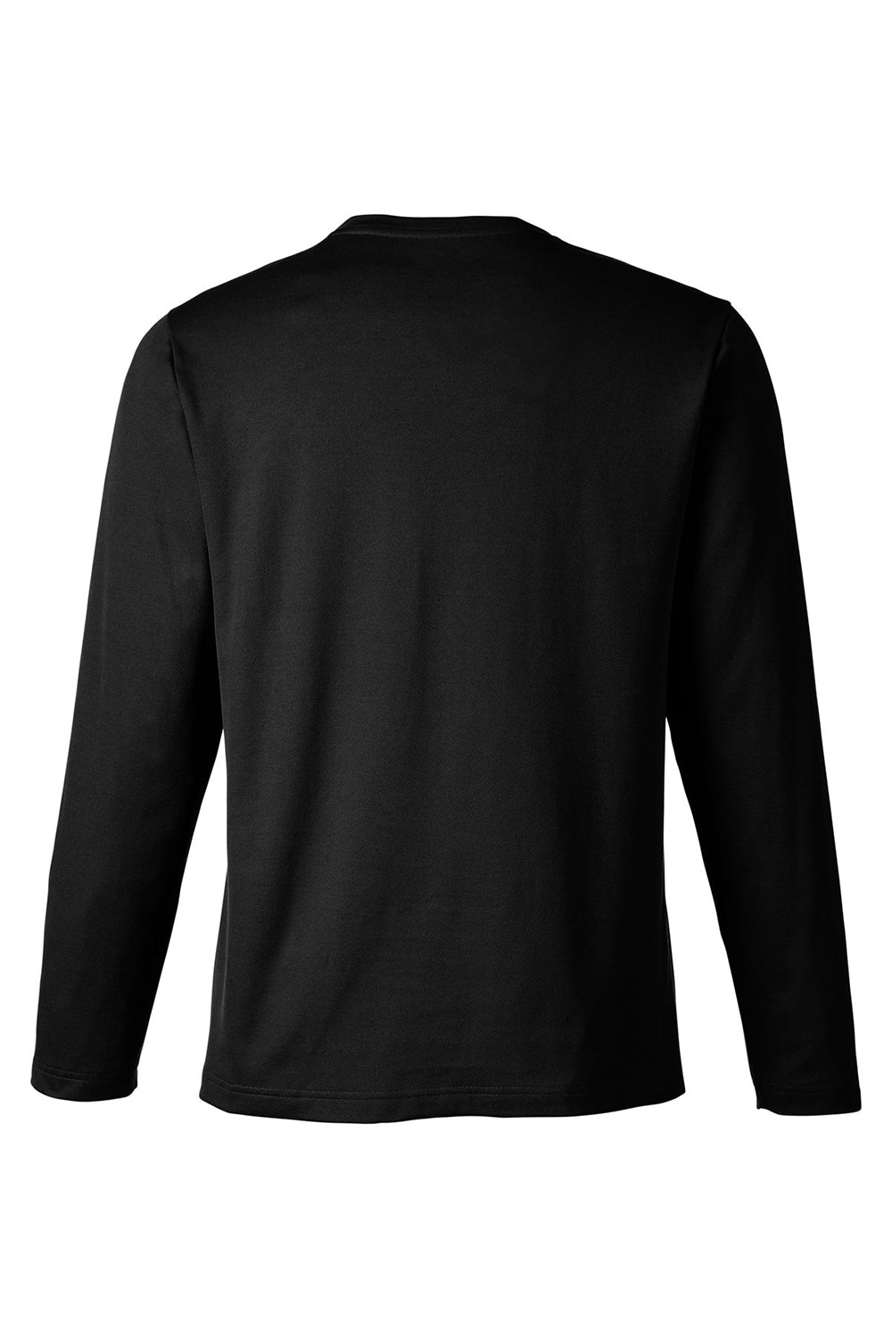 Harriton M118L Mens Charge Moisture Wicking Long Sleeve Crewneck T-Shirt w/ Pocket Black Flat Back