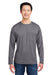 Harriton M118L Mens Charge Moisture Wicking Long Sleeve Crewneck T-Shirt w/ Pocket Dark Charcoal Grey Model Front