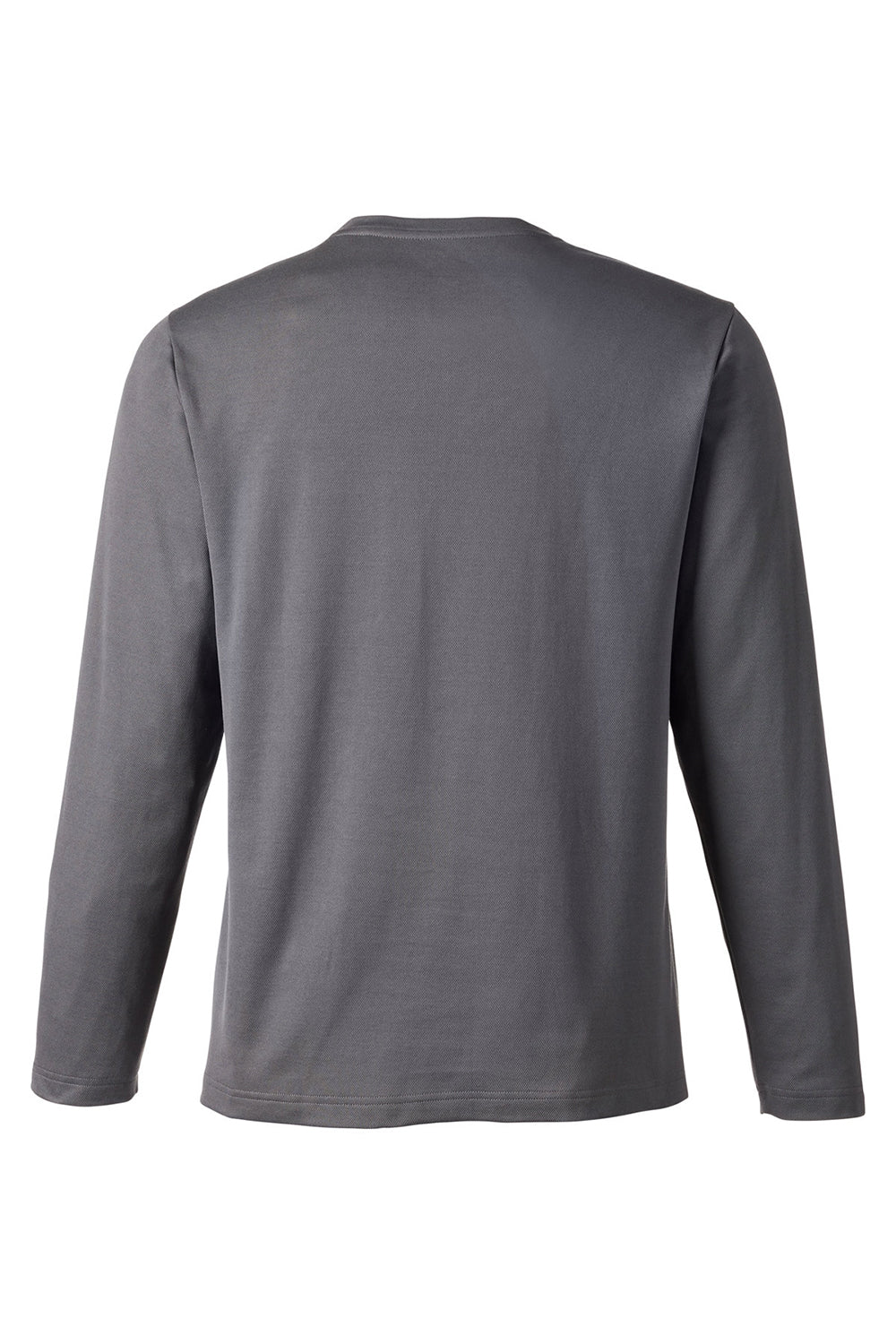 Harriton M118L Mens Charge Moisture Wicking Long Sleeve Crewneck T-Shirt w/ Pocket Dark Charcoal Grey Flat Back