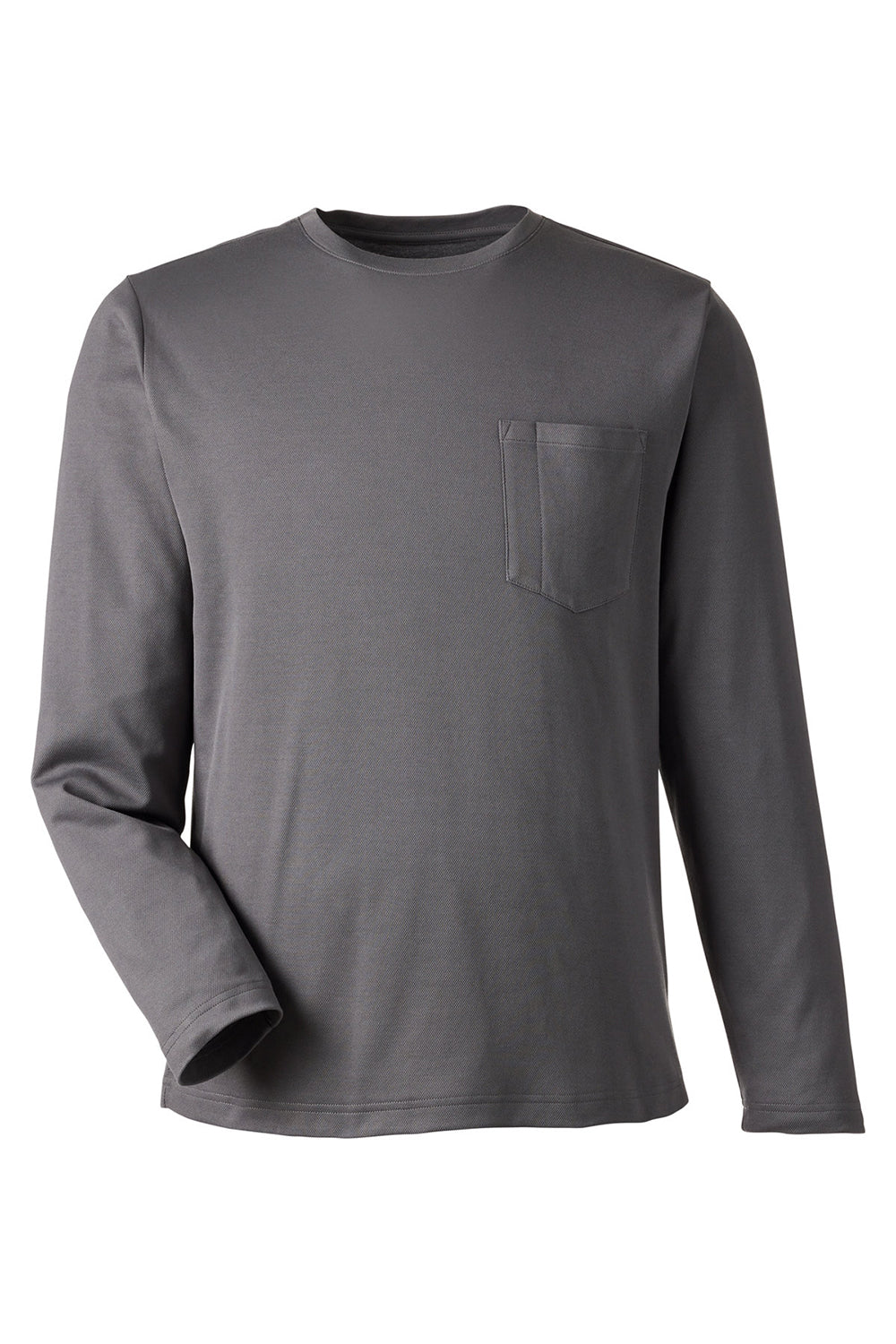 Harriton M118L Mens Charge Moisture Wicking Long Sleeve Crewneck T-Shirt w/ Pocket Dark Charcoal Grey Flat Front