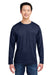Harriton M118L Mens Charge Moisture Wicking Long Sleeve Crewneck T-Shirt w/ Pocket Dark Navy Blue Model Front