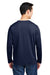 Harriton M118L Mens Charge Moisture Wicking Long Sleeve Crewneck T-Shirt w/ Pocket Dark Navy Blue Model Back