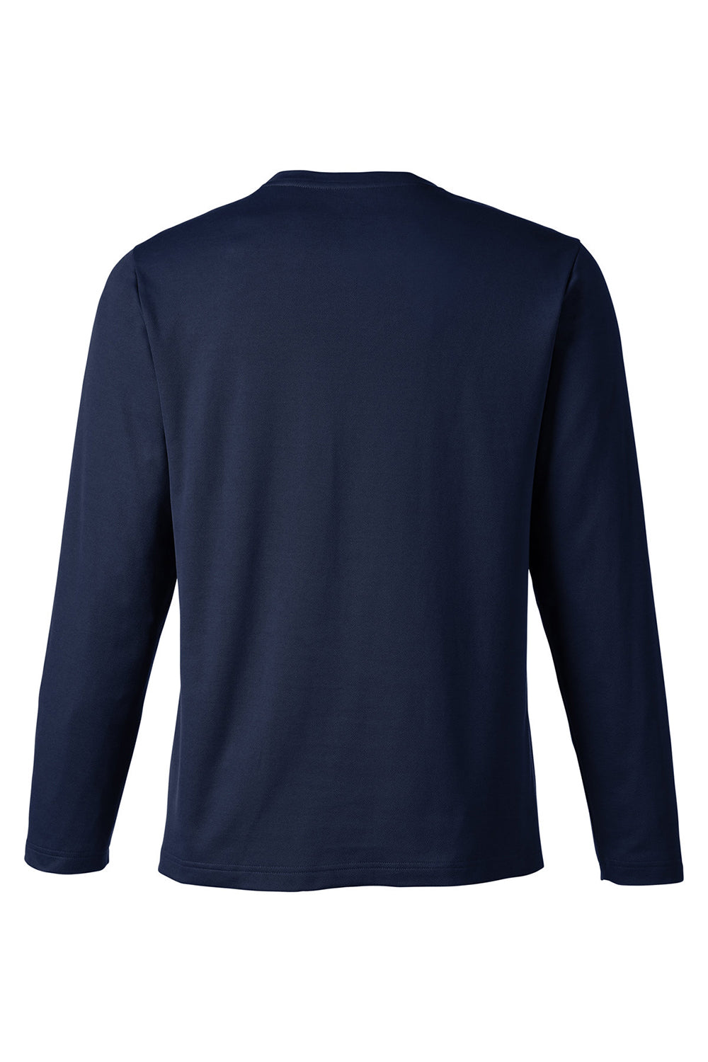 Harriton M118L Mens Charge Moisture Wicking Long Sleeve Crewneck T-Shirt w/ Pocket Dark Navy Blue Flat Back