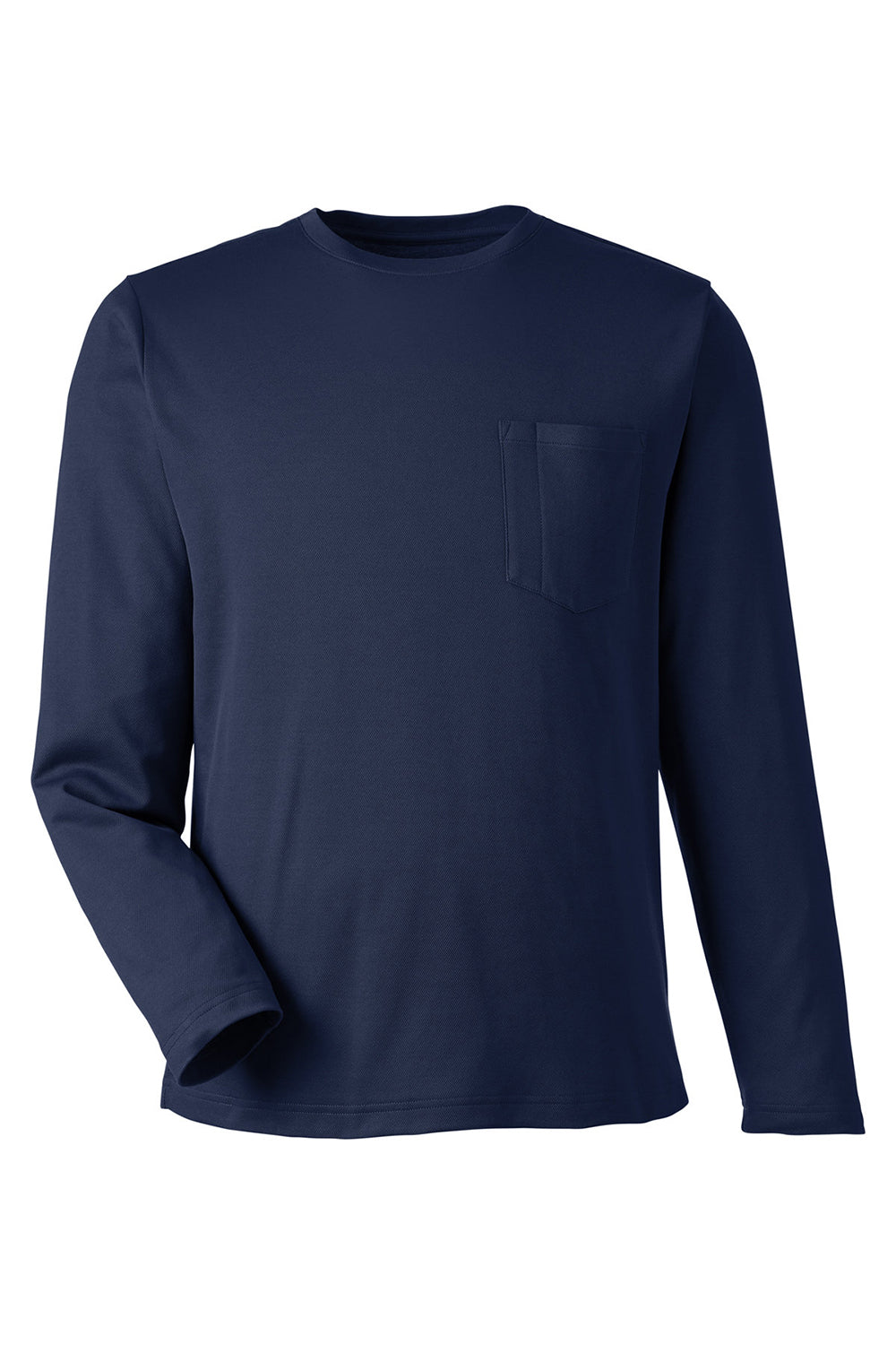 Harriton M118L Mens Charge Moisture Wicking Long Sleeve Crewneck T-Shirt w/ Pocket Dark Navy Blue Flat Front