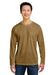 Harriton M118L Mens Charge Moisture Wicking Long Sleeve Crewneck T-Shirt w/ Pocket Coyote Brown Model Front