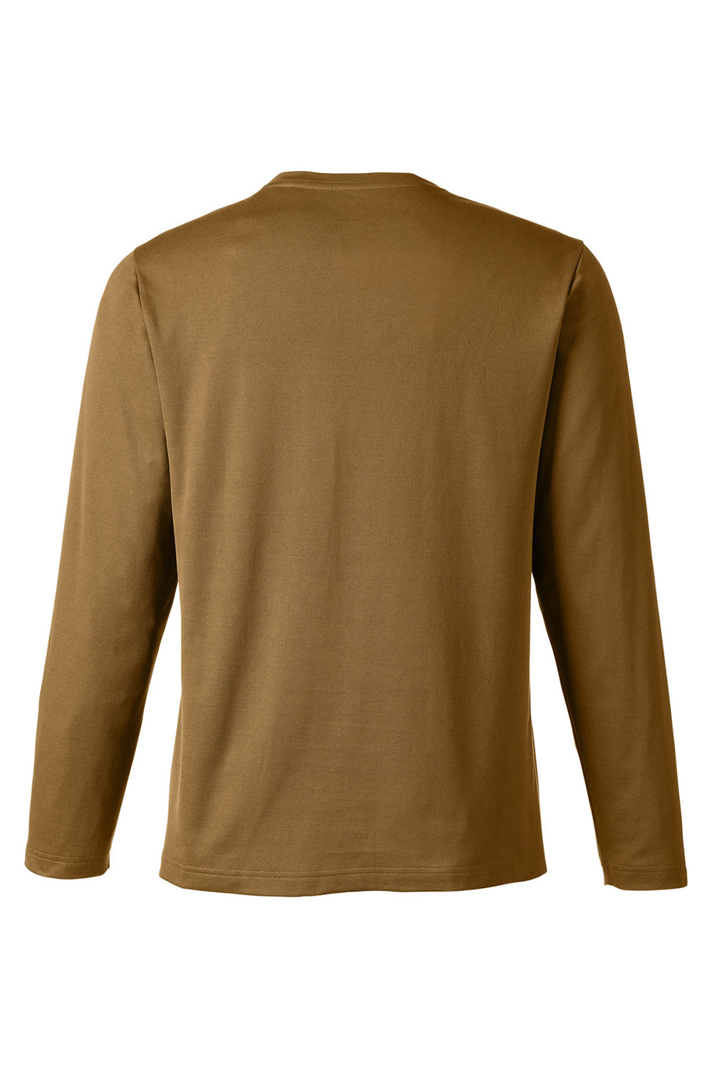 Harriton M118L Mens Charge Moisture Wicking Long Sleeve Crewneck T-Shirt w/ Pocket Coyote Brown Flat Back