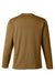 Harriton M118L Mens Charge Moisture Wicking Long Sleeve Crewneck T-Shirt w/ Pocket Coyote Brown Flat Back