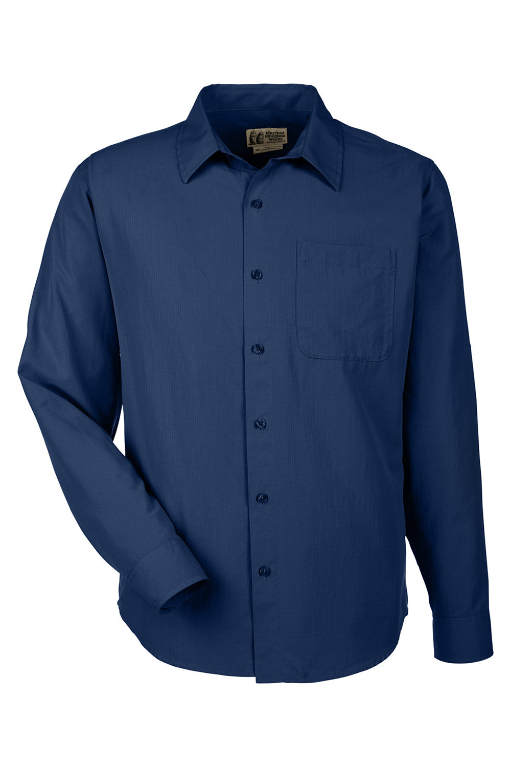 Marmot M14089 Mens Aerobora Long Sleeve Button Down Shirt w/ Pocket Arctic Navy Blue Flat Front