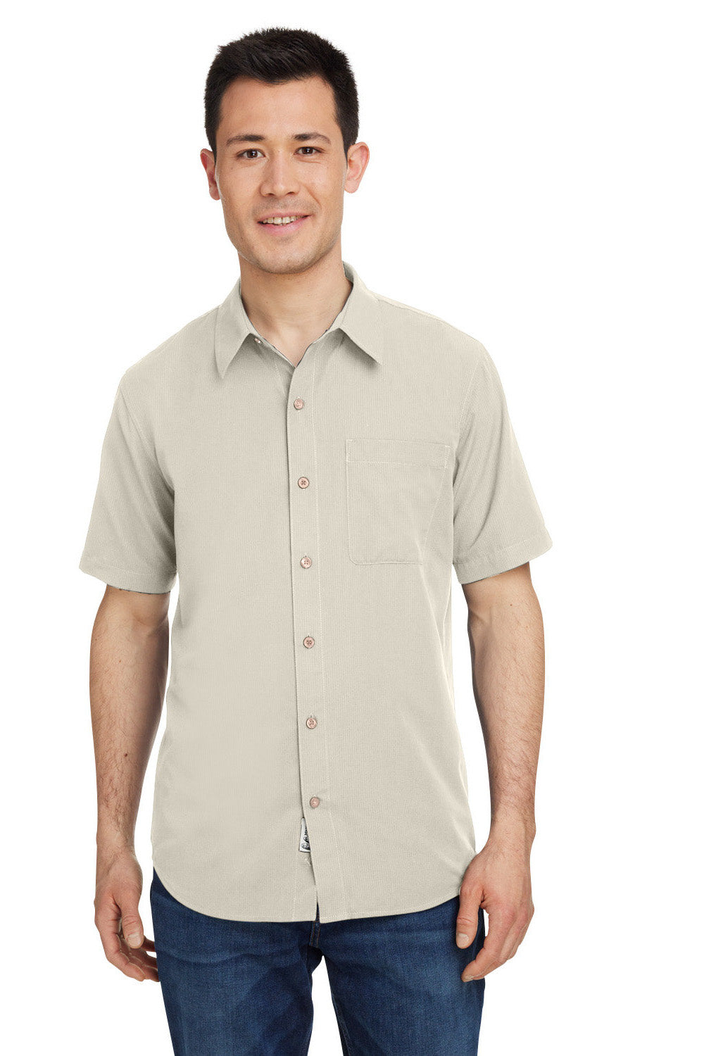 Marmot M14116 Mens Aerobora Short Sleeve Button Down Shirt w/ Pocket Sandbar Model Front