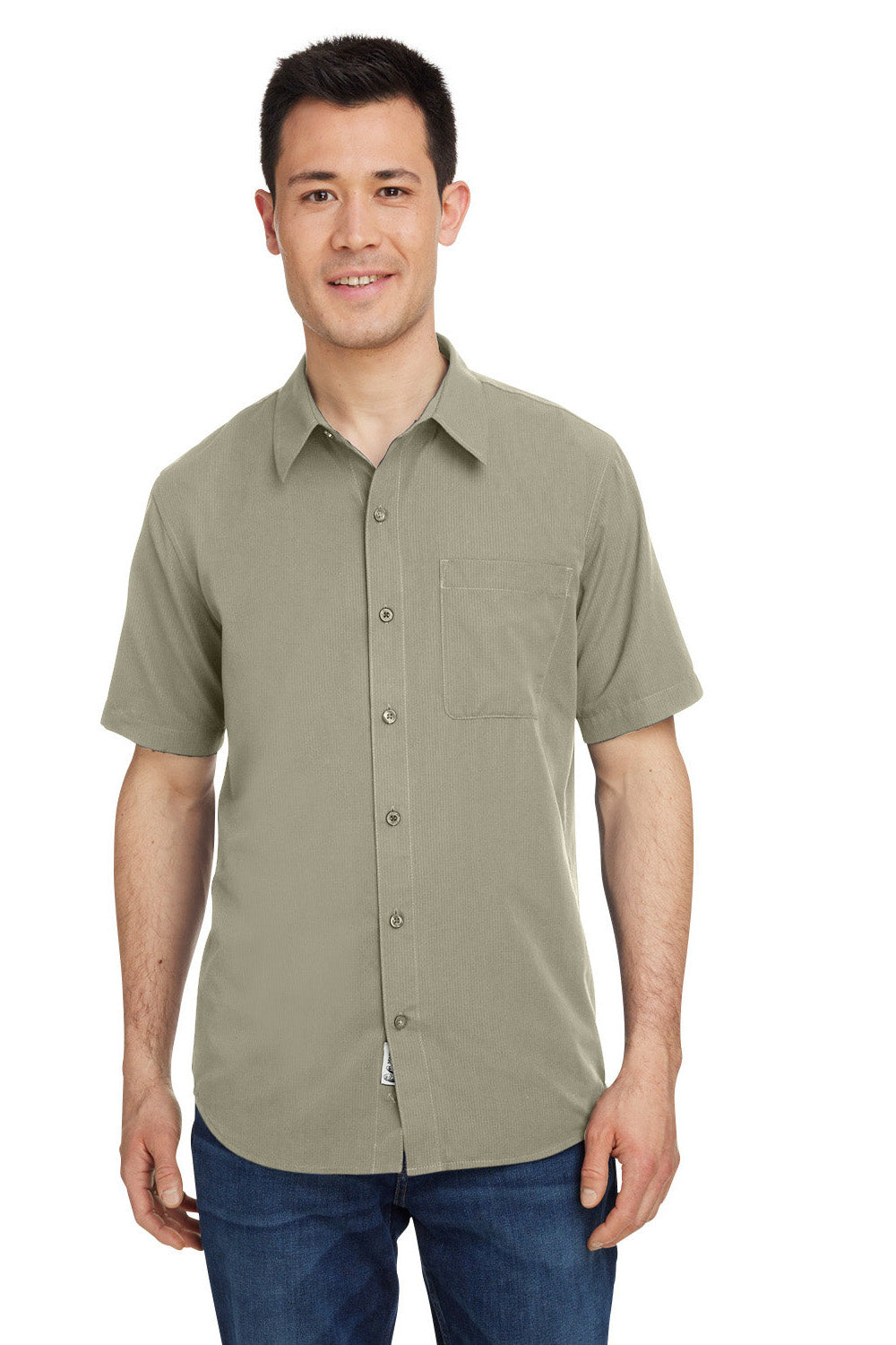 Marmot M14116 Mens Aerobora Short Sleeve Button Down Shirt w/ Pocket Vetiver Model Front