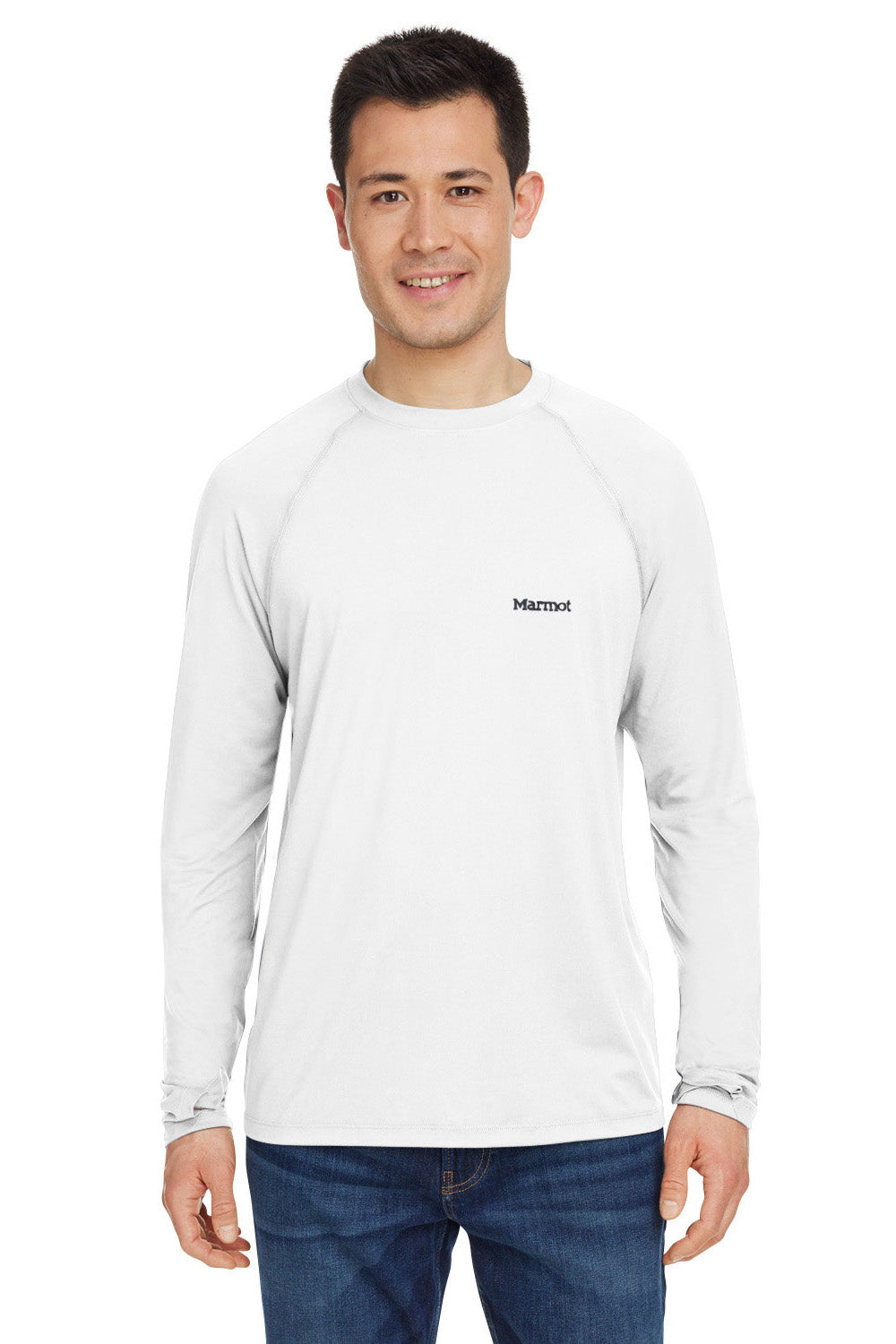 Marmot M14153 Mens Windridge Moisture Wicking Long Sleeve Crewneck T-Shirt White Model Front