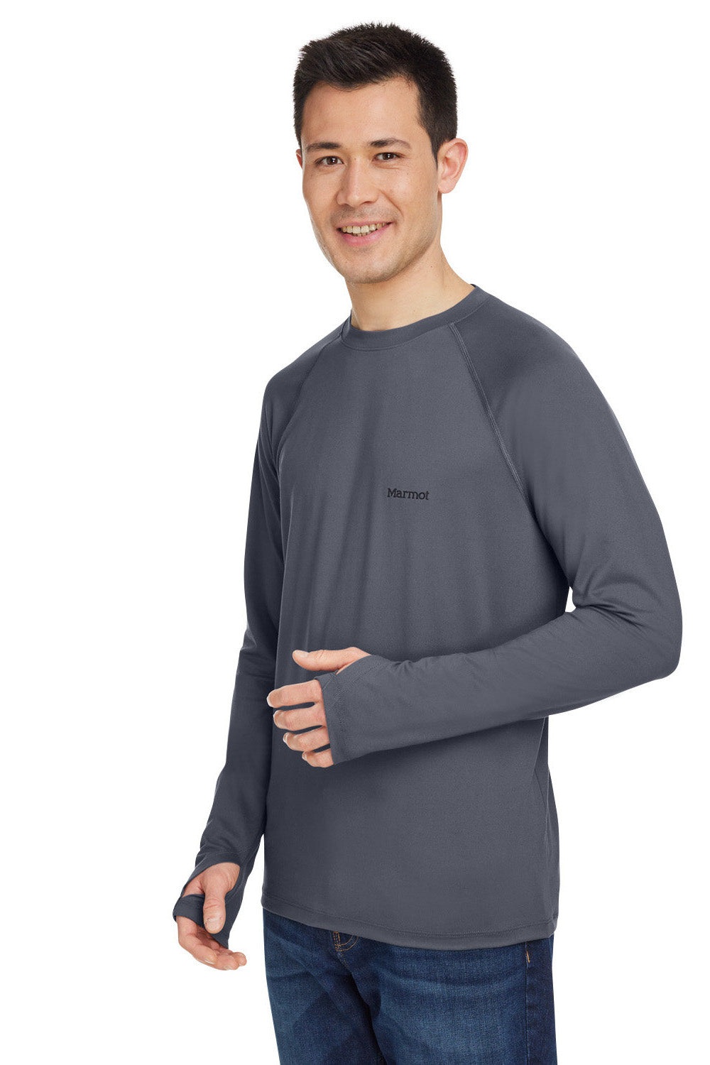 Marmot M14153 Mens Windridge Moisture Wicking Long Sleeve Crewneck T-Shirt Steel Onyx Grey Model 3q