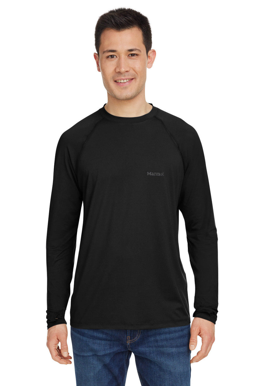 Marmot M14153 Mens Windridge Moisture Wicking Long Sleeve Crewneck T-Shirt Black Model Front