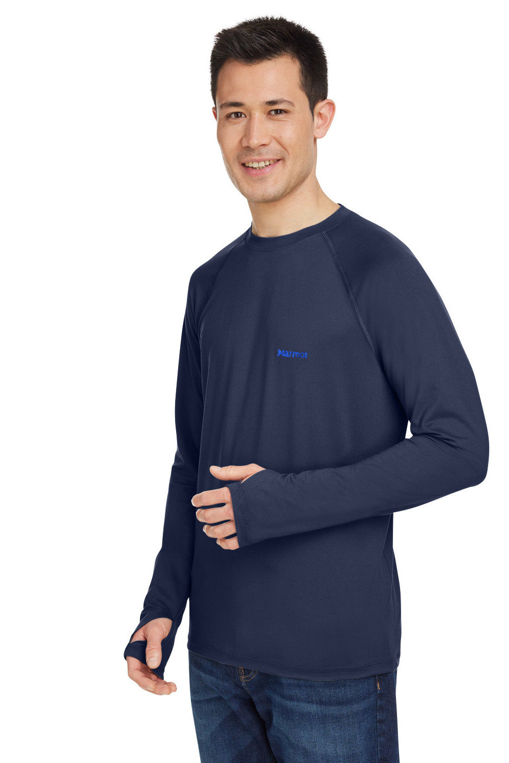Marmot M14153 Mens Windridge Moisture Wicking Long Sleeve Crewneck T-Shirt Arctic Navy Blue Model 3q