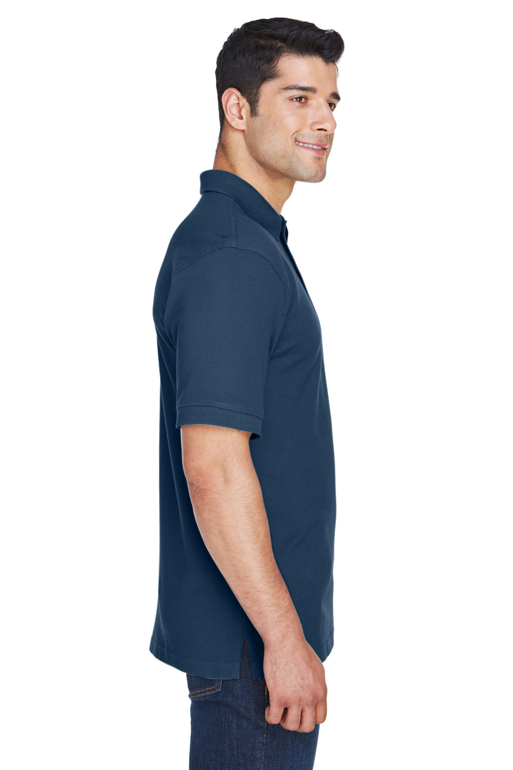 Harriton M200/M200T Mens Short Sleeve Polo Shirt Navy Blue Model Side