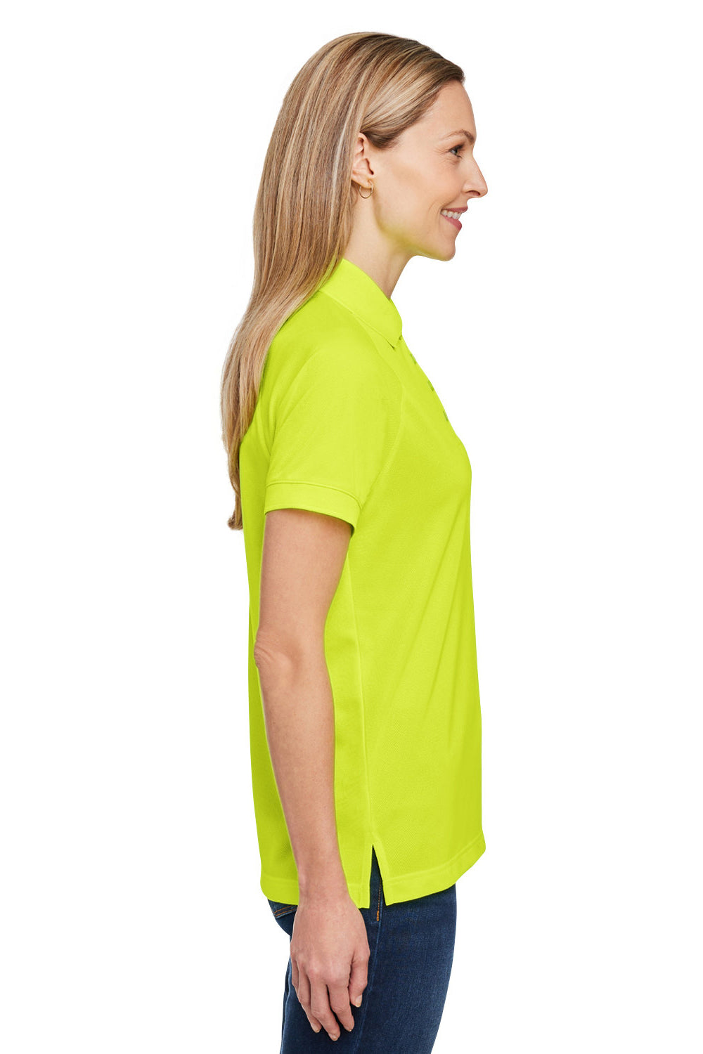 Harriton M208W Womens Charge Moisture Wicking Short Sleeve Polo Shirt Safety Yellow Model Side