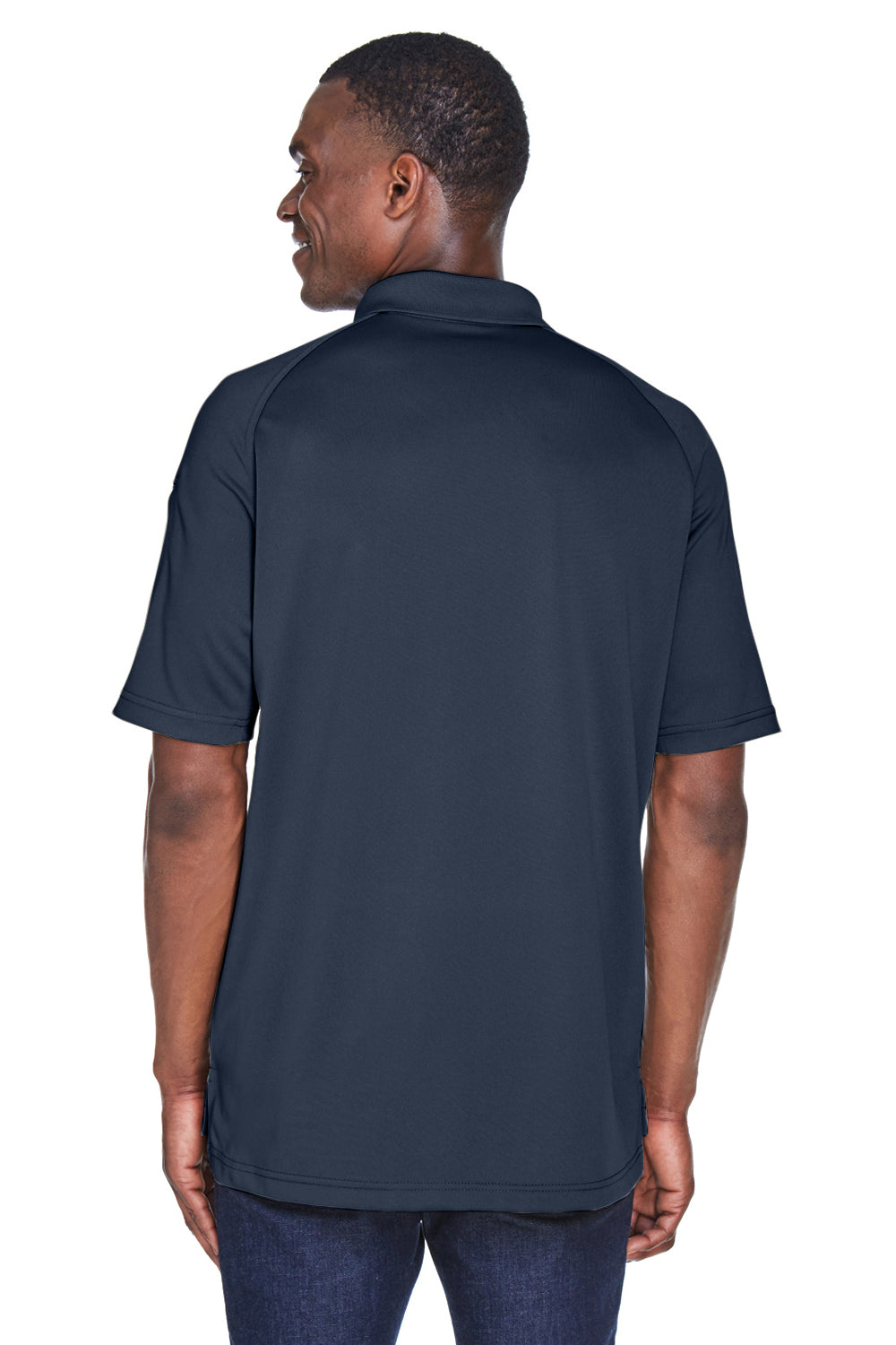 Harriton M211 Mens Advantage Tactical Moisture Wicking Short Sleeve Polo Shirt Dark Navy Blue Model Back