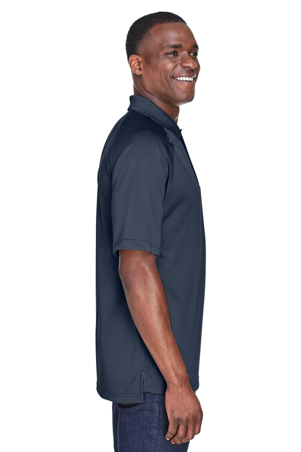 Harriton M211 Mens Advantage Tactical Moisture Wicking Short Sleeve Polo Shirt Dark Navy Blue Model Side