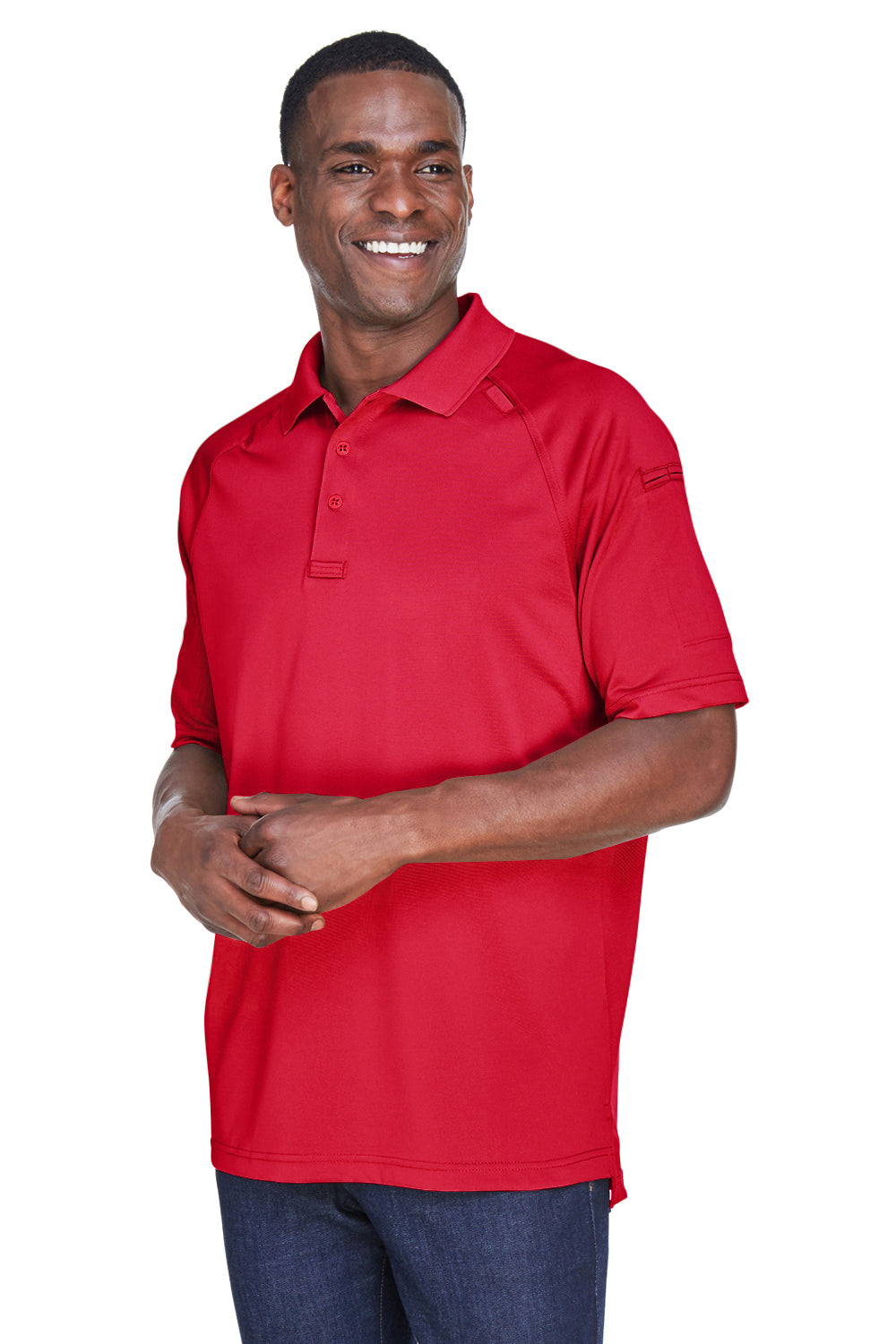 Harriton M211 Mens Advantage Tactical Moisture Wicking Short Sleeve Polo Shirt Red Model 3q