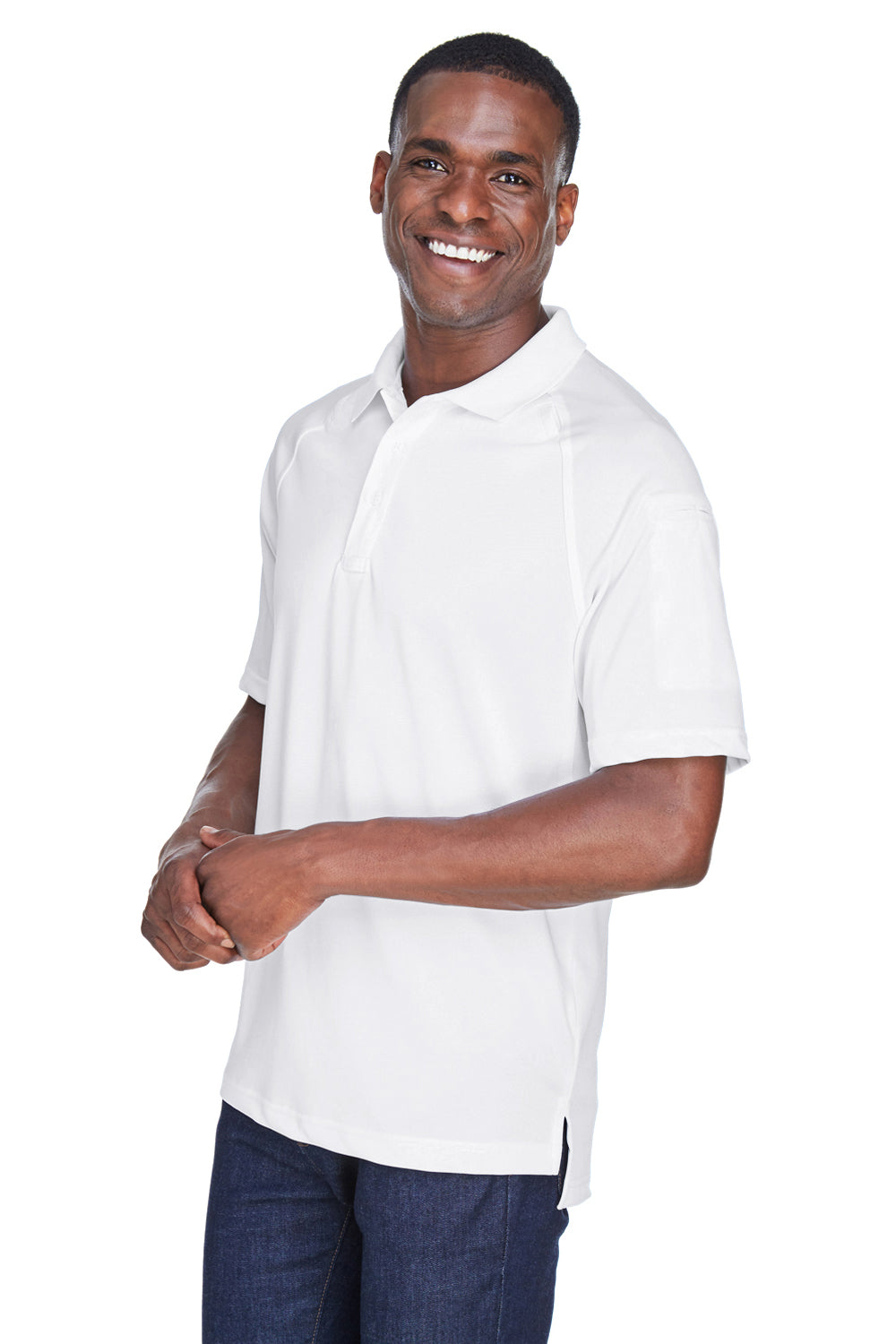 Harriton M211 Mens Advantage Tactical Moisture Wicking Short Sleeve Polo Shirt White Model 3q