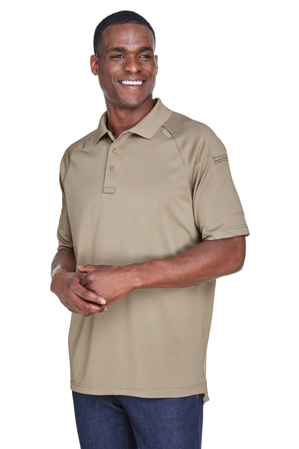 Harriton M211 Mens Advantage Tactical Moisture Wicking Short Sleeve Polo Shirt Desert Khaki Model 3q