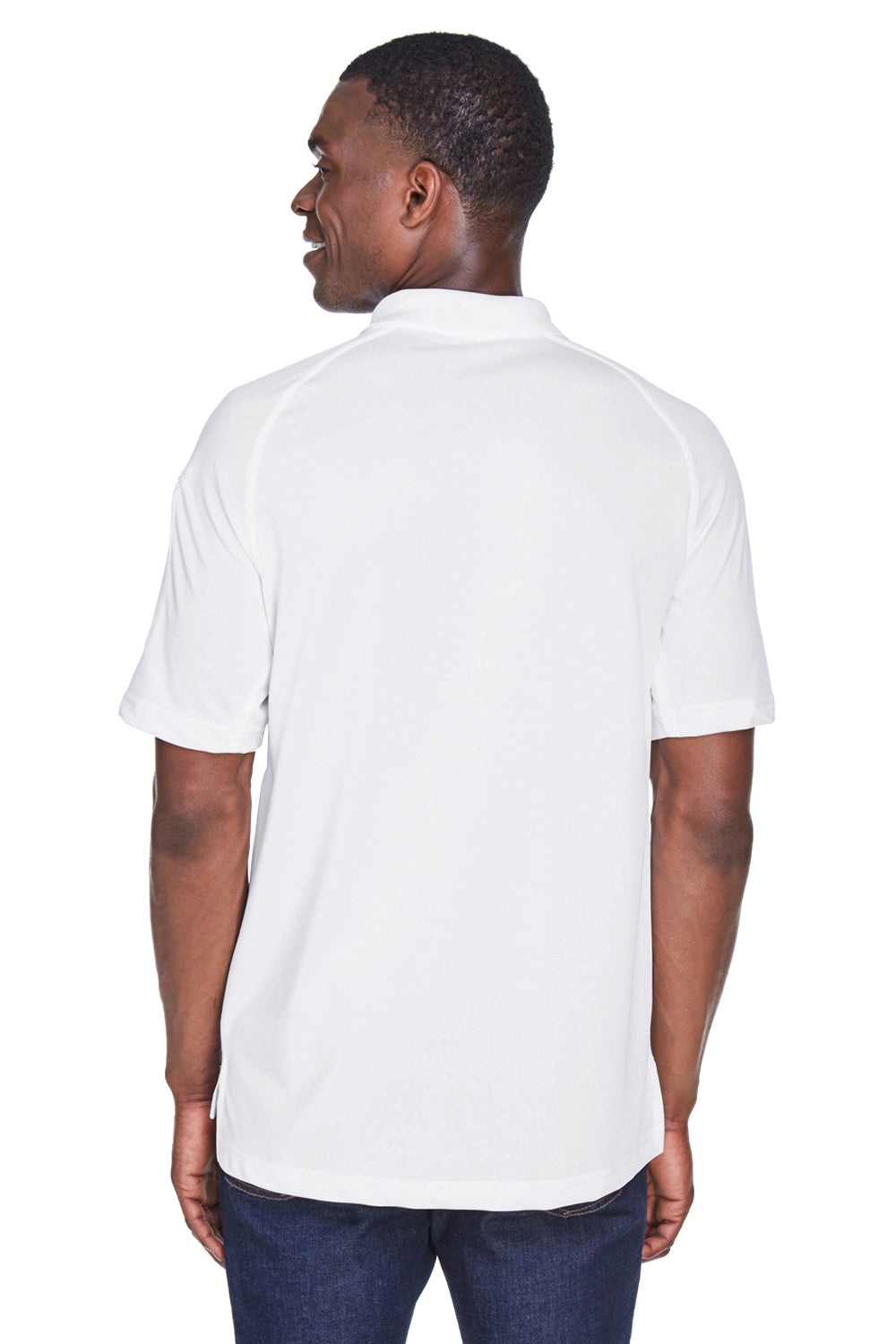 Harriton M211 Mens Advantage Tactical Moisture Wicking Short Sleeve Polo Shirt White Model Back