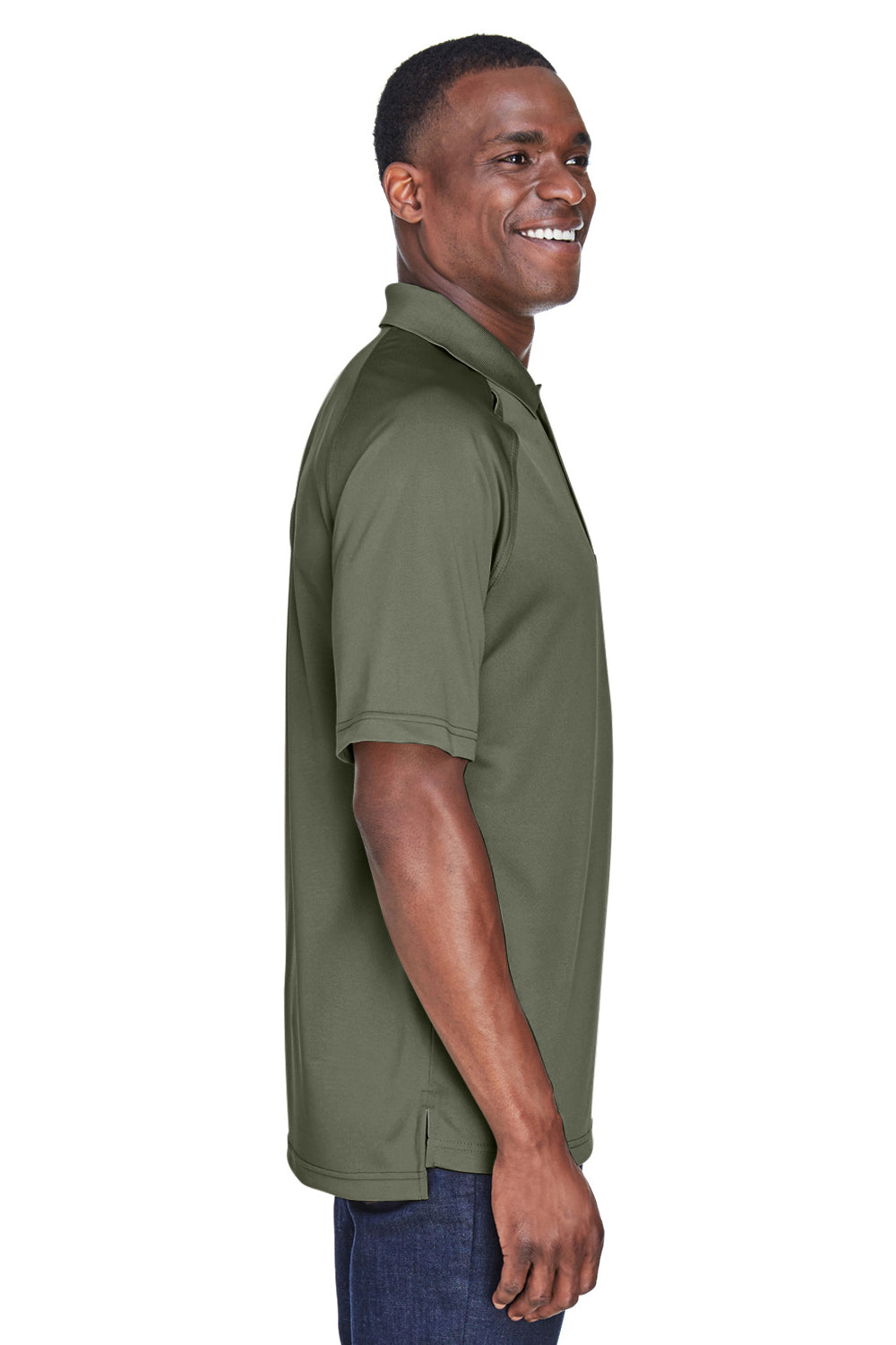 Harriton M211 Mens Advantage Tactical Moisture Wicking Short Sleeve Polo Shirt Tactical Green Model Side